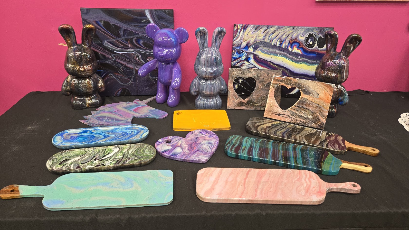 Guests of all abilities creating fluid art together at Hangout for Art in Allentown PA